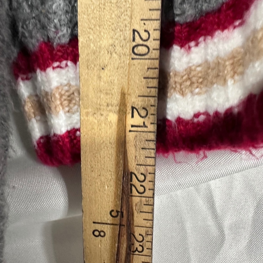 American Eagle Grey Red Cowl Neck Chunky Knit Varsity Stripe Sweater Womens M - Picture 5 of 6